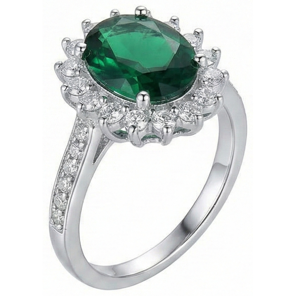 Ovaler Ring Grüner Smaragd und Diamant Weißgold 14K 5,75 Ct