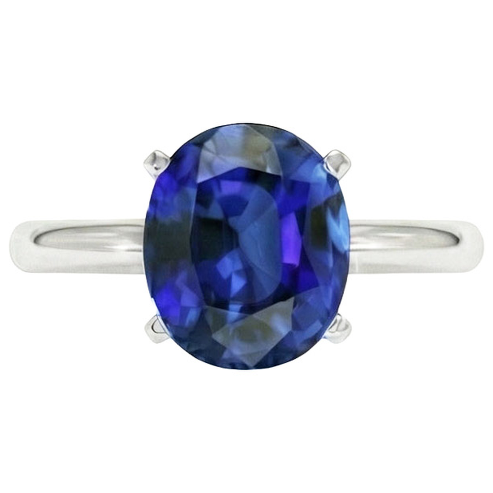 Ovaler Solitaire Ceylon Blauer Saphir Weißgold Ring 4,50 Karat