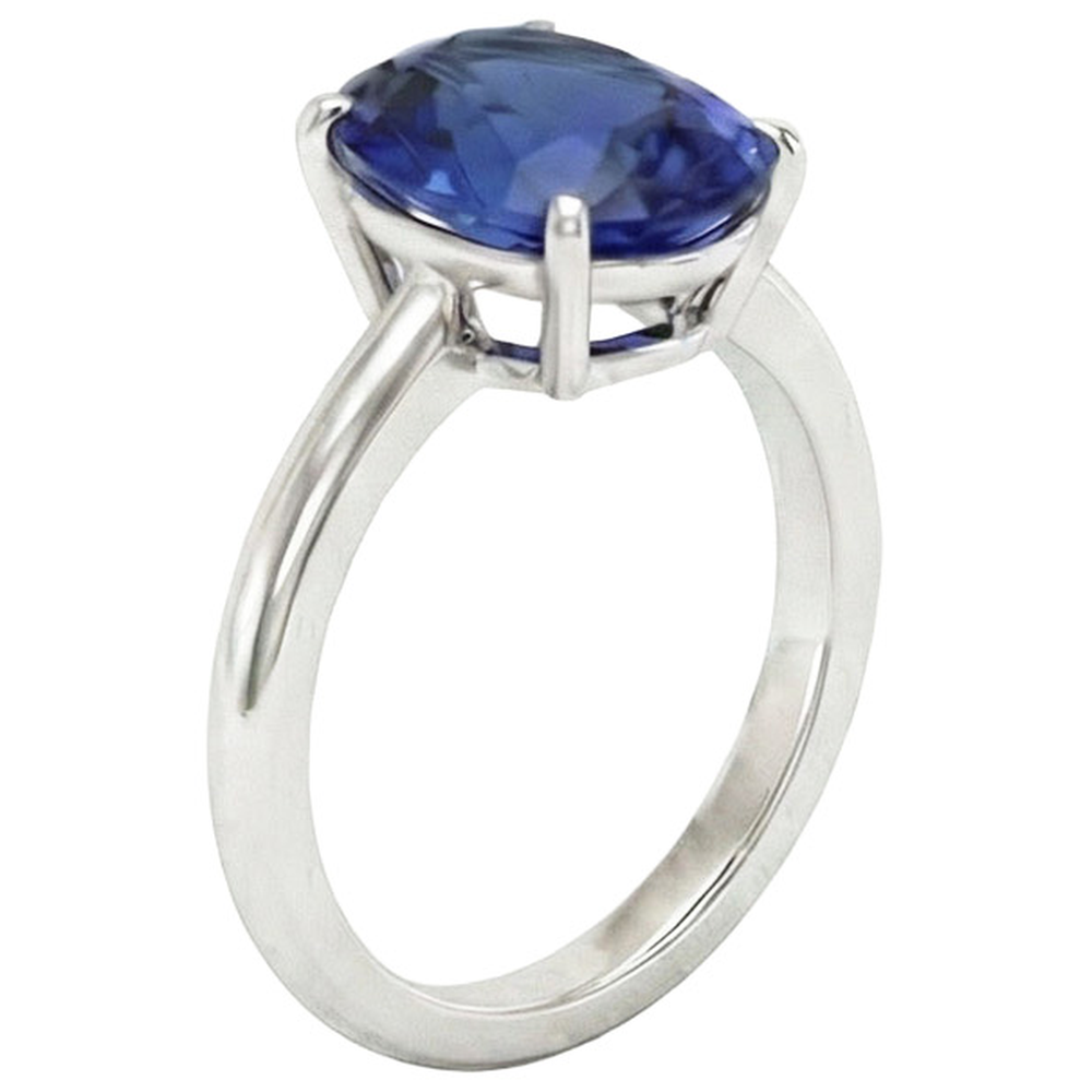 Ovaler Solitaire Ceylon Blauer Saphir Weißgold Ring 4,50 Karat