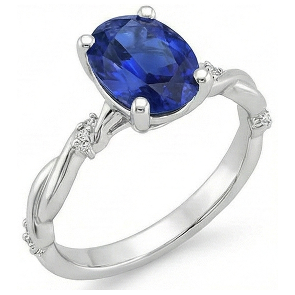Ovaler Solitär Blauer Saphir mit Akzenten Ring Twist Style 3,50 Karat