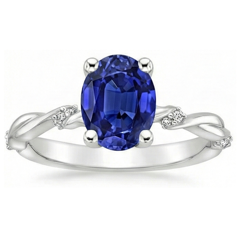 Ovaler Solitär Blauer Saphir mit Akzenten Ring Twist Style 3,50 Karat