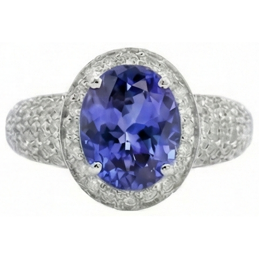Ovaler Tansanit & Diamanten 7 Karat Ring Pave Weißgold 14K