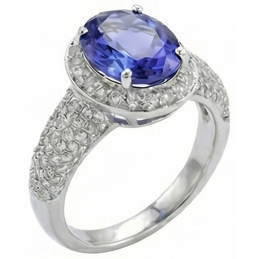 Ovaler Tansanit & Diamanten 7 Karat Ring Pave Weißgold 14K