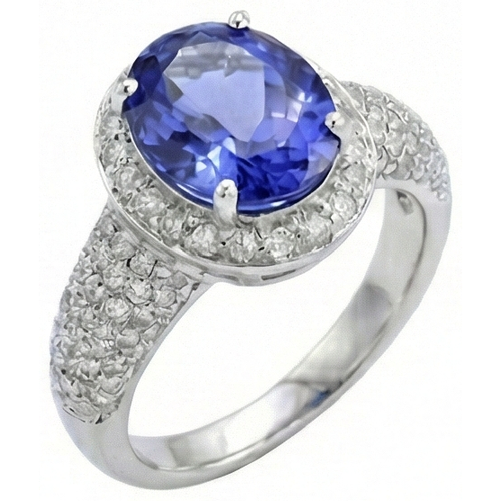 Ovaler Tansanit & Diamanten 7 Karat Ring Pave Weißgold 14K
