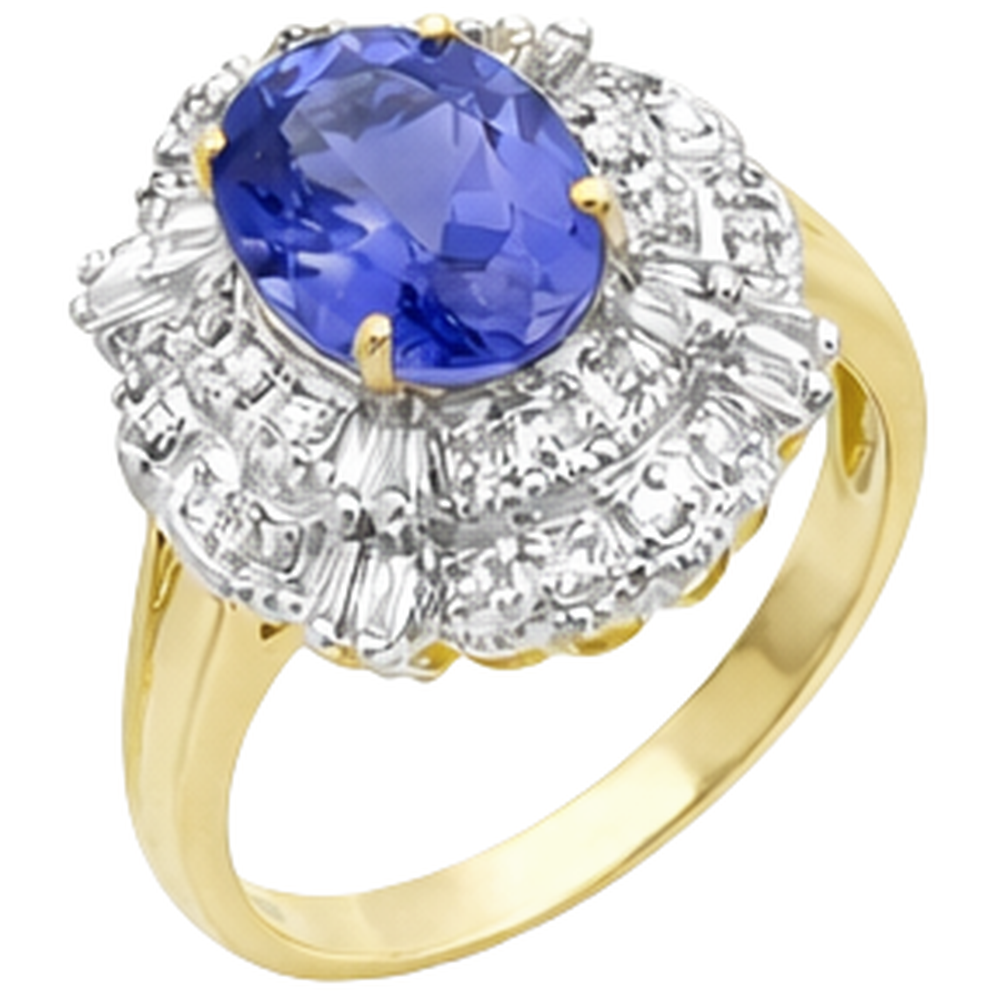 Ovaler Tansanit und Baguette Diamanten Goldring 8 Karat Neu