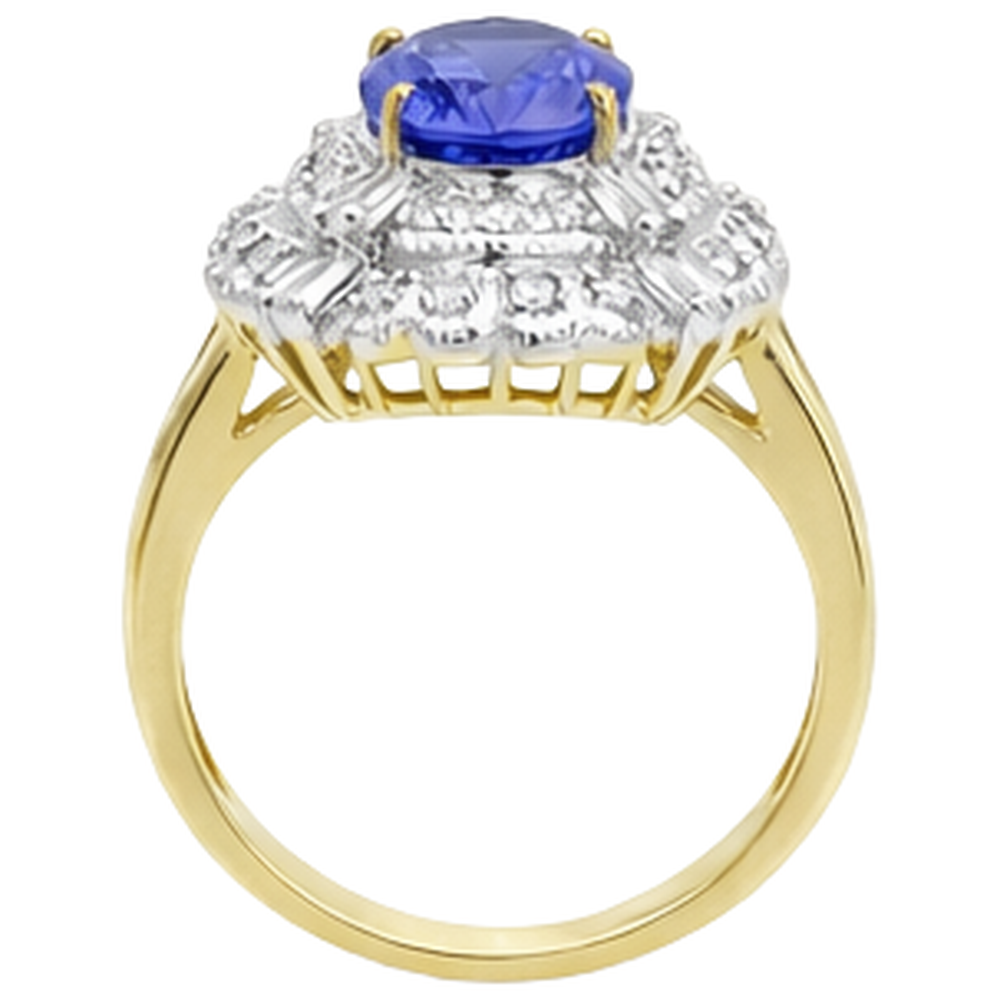 Ovaler Tansanit und Baguette Diamanten Goldring 8 Karat Neu