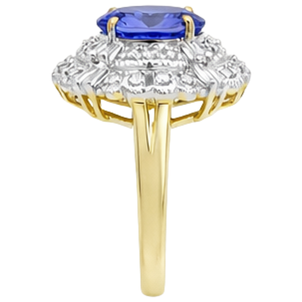Ovaler Tansanit und Baguette Diamanten Goldring 8 Karat Neu