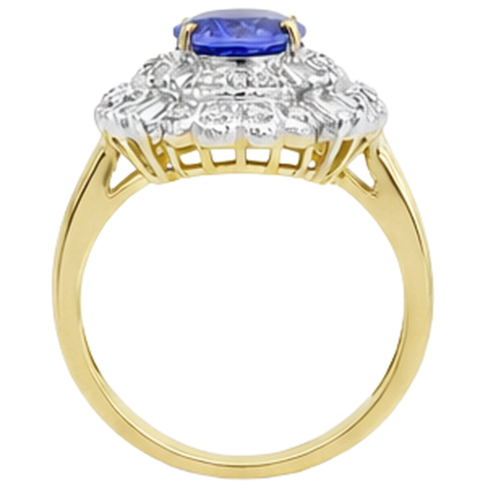 Ovaler Tansanit und Baguette Diamanten Goldring 8 Karat Neu