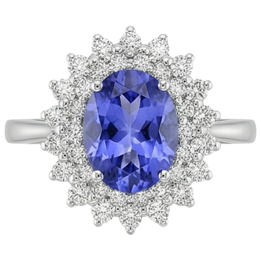 Ovaler Tansanit und runde Diamanten 11,25 Karat Ring Weißgold 14K