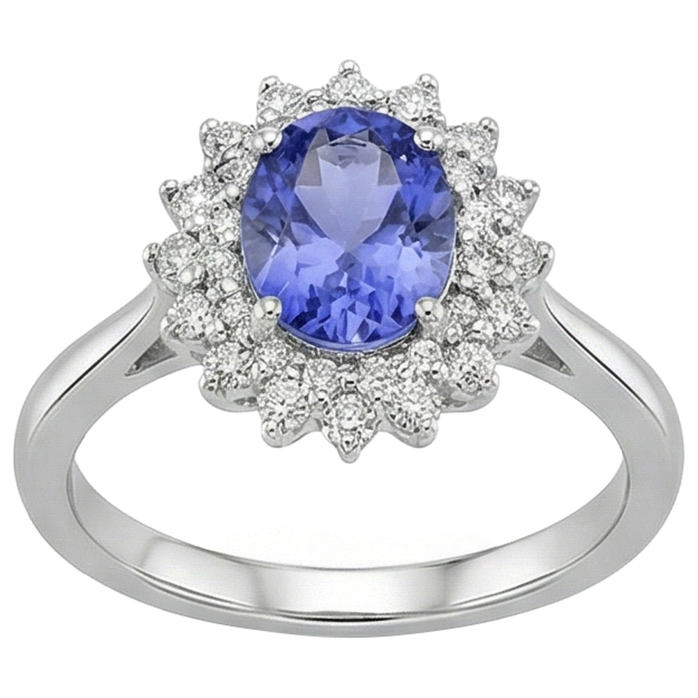Ovaler Tansanit und runde Diamanten 11,25 Karat Ring Weißgold 14K