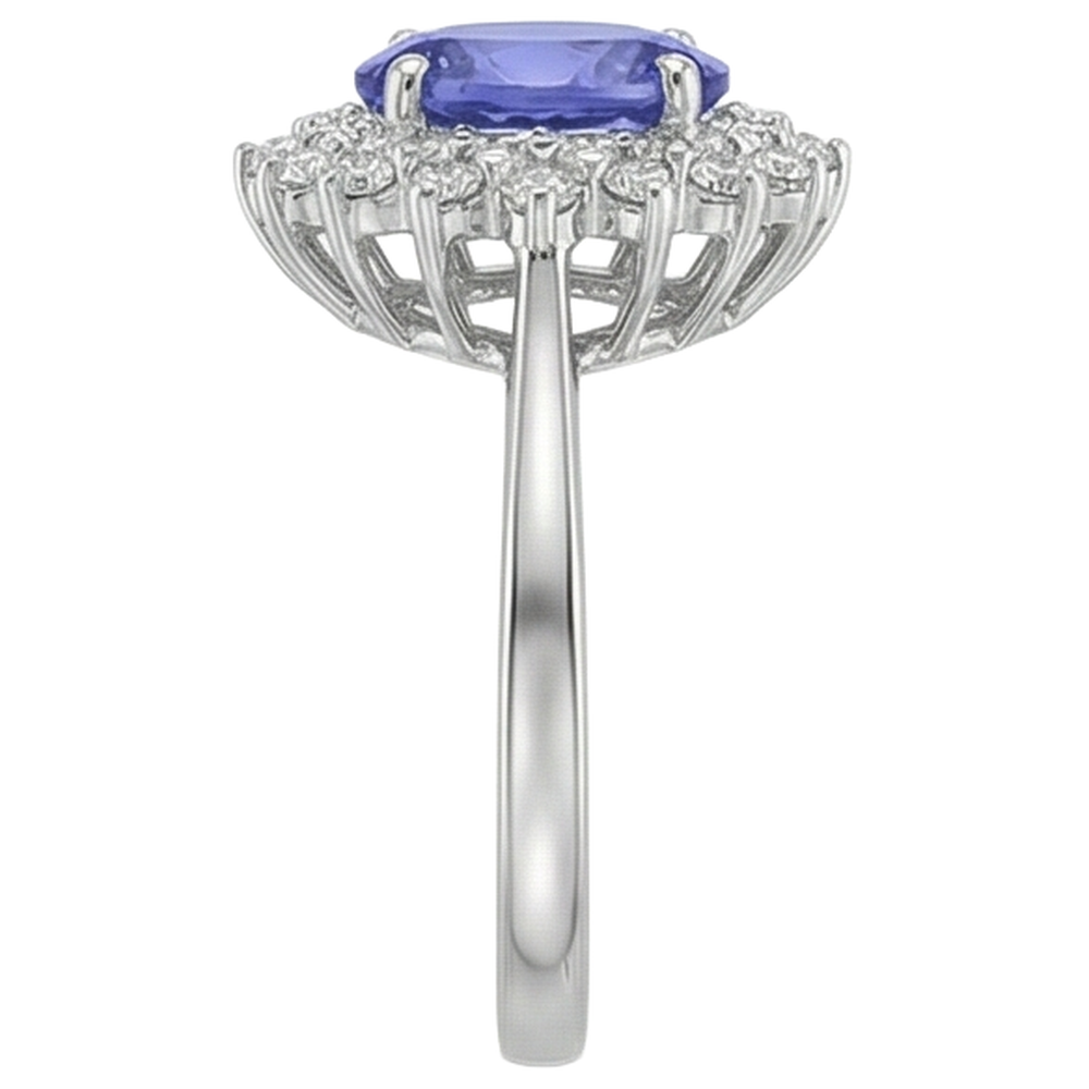 Ovaler Tansanit und runde Diamanten 11,25 Karat Ring Weißgold 14K