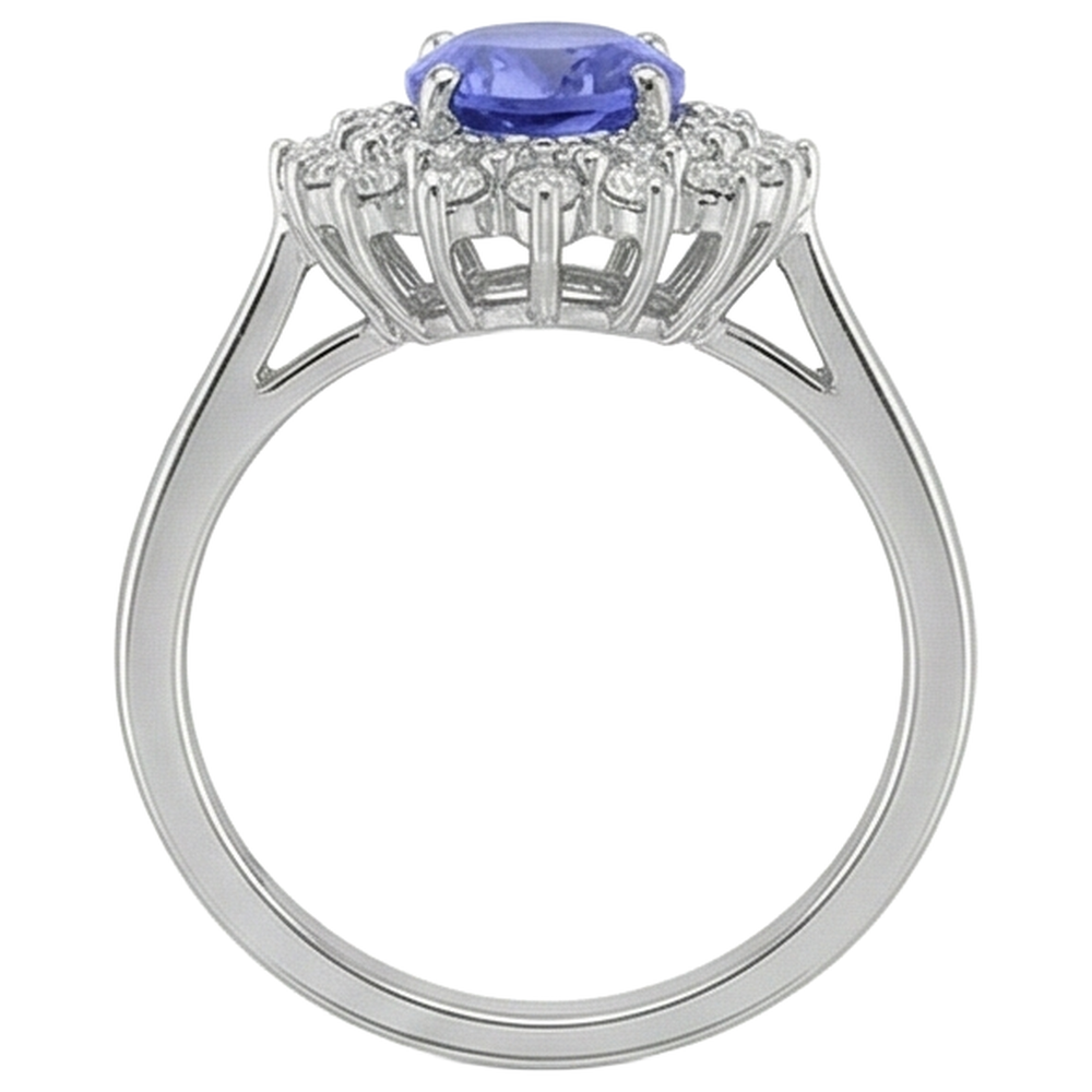 Ovaler Tansanit und runde Diamanten 11,25 Karat Ring Weißgold 14K