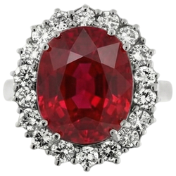 Ovaler roter Rubin-Edelstein mit Diamantring Weißgold 14K 10,50 Ct