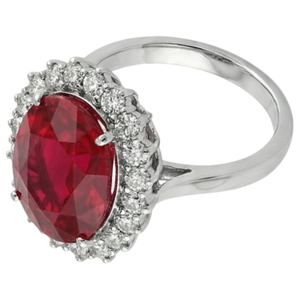 Ovaler roter Rubin-Edelstein mit Diamantring Weißgold 14K 10,50 Ct