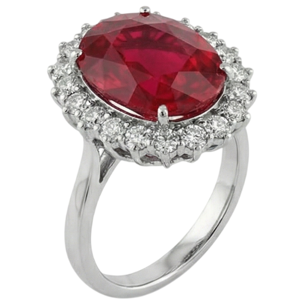 Ovaler roter Rubin-Edelstein mit Diamantring Weißgold 14K 10,50 Ct