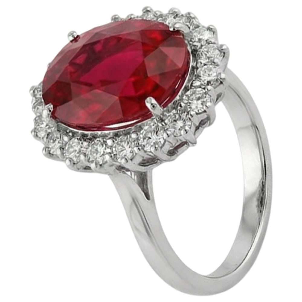 Ovaler roter Rubin-Edelstein mit Diamantring Weißgold 14K 10,50 Ct