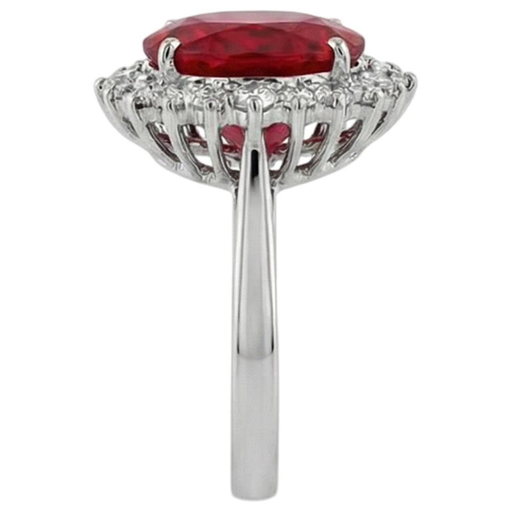 Ovaler roter Rubin-Edelstein mit Diamantring Weißgold 14K 10,50 Ct