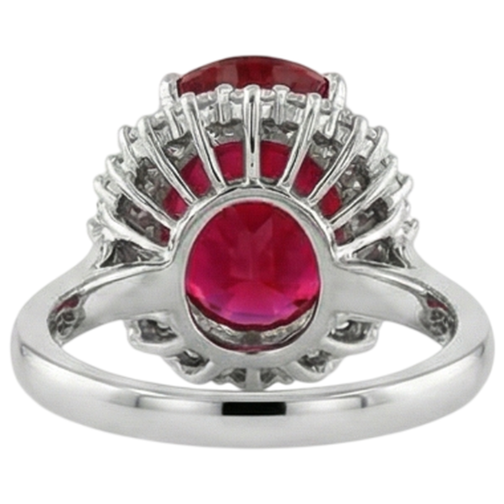 Ovaler roter Rubin-Edelstein mit Diamantring Weißgold 14K 10,50 Ct