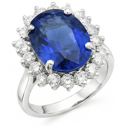 Ovaler und runder Ceylon-Saphir-Ring mit 8 Karat Diamanten WG 14K