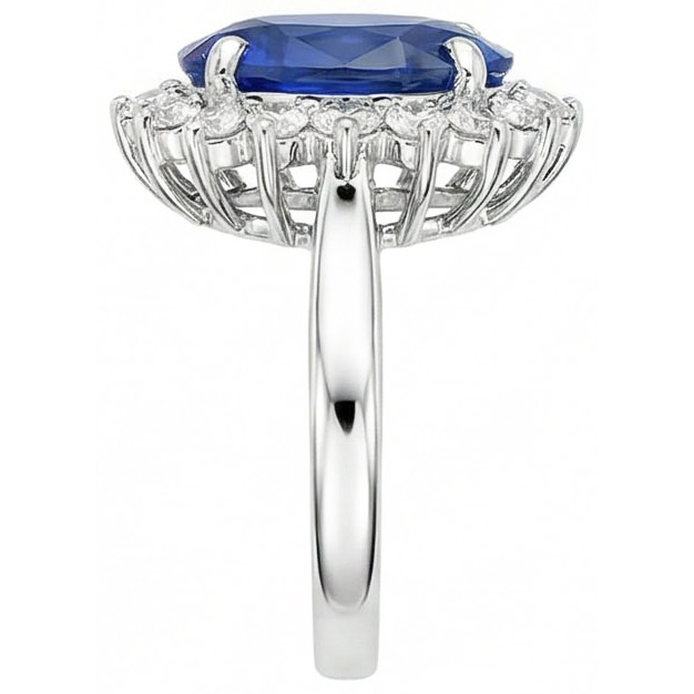 Ovaler und runder Ceylon-Saphir-Ring mit 8 Karat Diamanten WG 14K