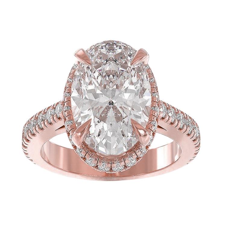 Ovaler Halo-Echt Diamant-Verlobungsring Mit Akzenten 3,75 Ct. Roségold 14K