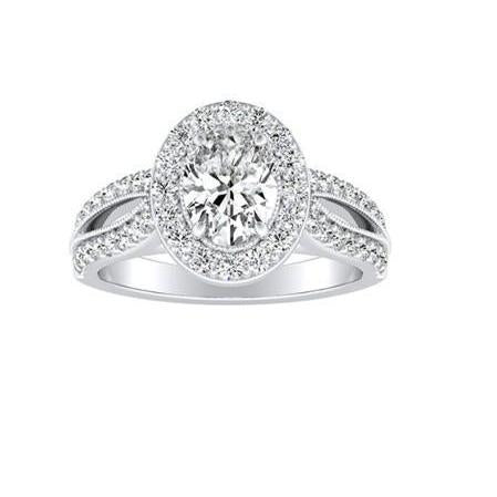 Ovaler Uund Runder 3,50 Karat Echt Diamant Halo Ring