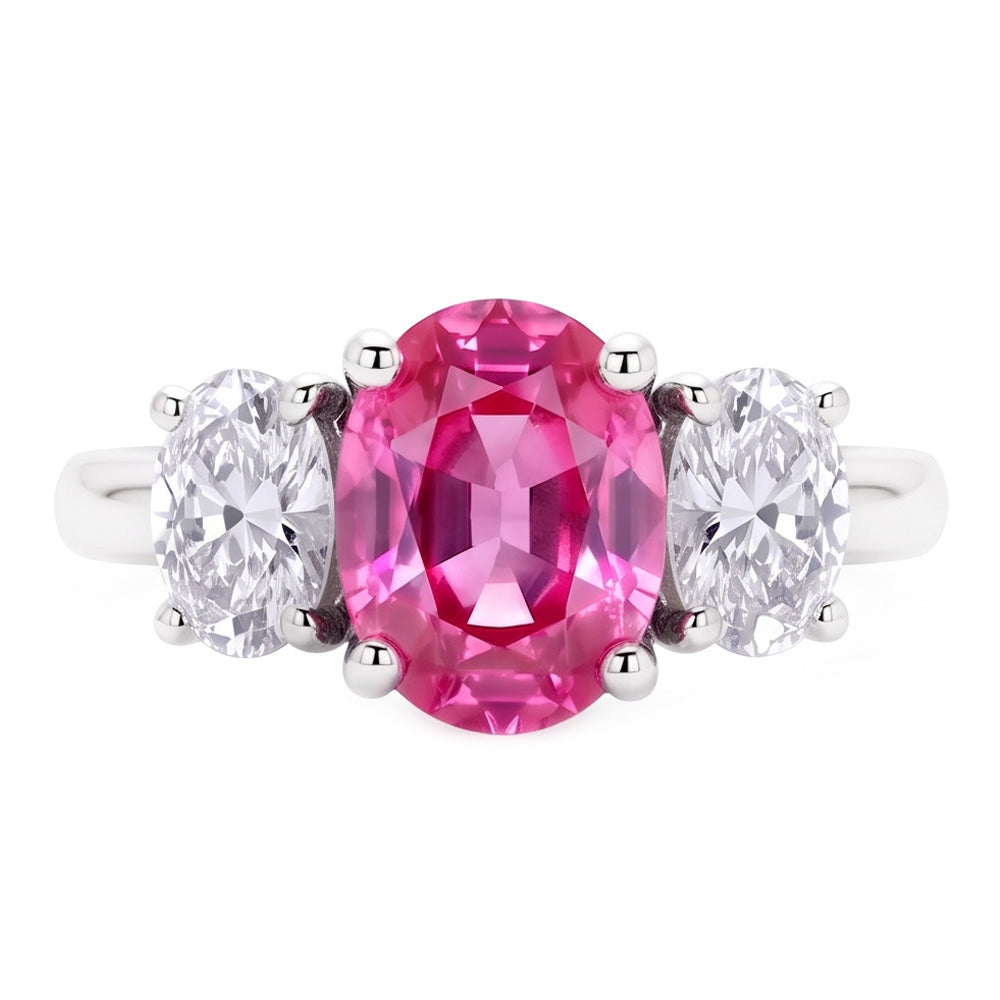 Ovalschliff Ring mit rosa Saphir und Diamanten 4 Karat Weißgold 14K