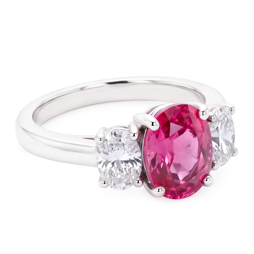 Ovalschliff Ring mit rosa Saphir und Diamanten 4 Karat Weißgold 14K
