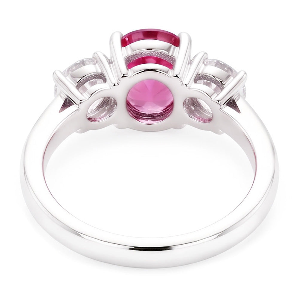 Ovalschliff Ring mit rosa Saphir und Diamanten 4 Karat Weißgold 14K