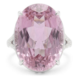 Ovalschliff Rosa Kunzit Diamant Edelstein Ring 20.50 Kt Weißgold 14K