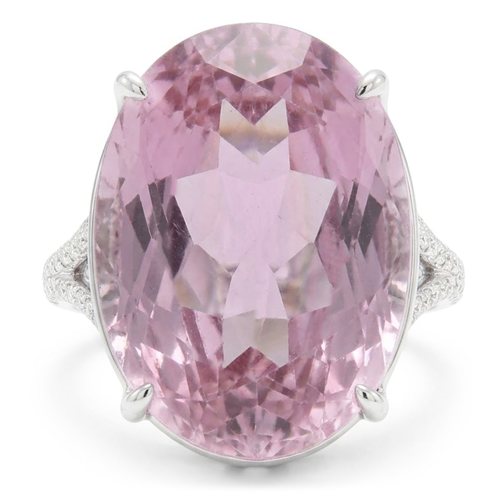 Ovalschliff Rosa Kunzit Diamant Edelstein Ring 20.50 Kt Weißgold 14K