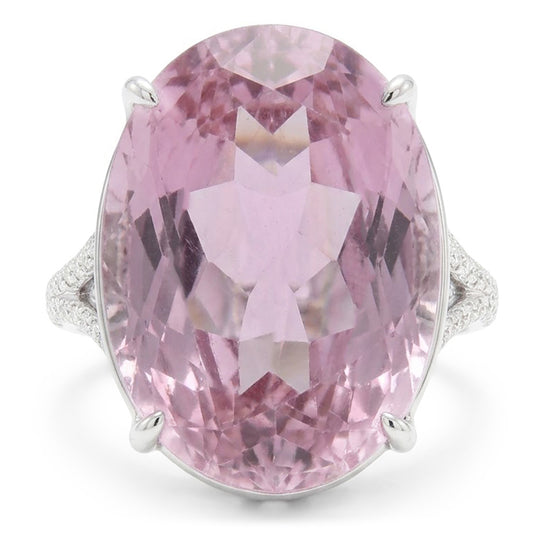 Ovalschliff Rosa Kunzit Diamant Edelstein Ring 20.50 Kt Weißgold 14K