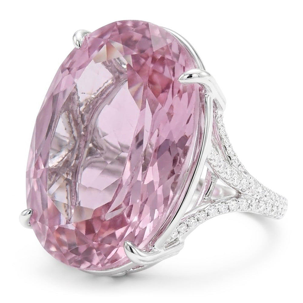 Ovalschliff Rosa Kunzit Diamant Edelstein Ring 20.50 Kt Weißgold 14K