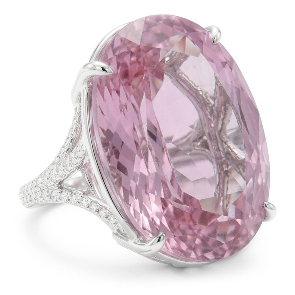 Ovalschliff Rosa Kunzit Diamant Edelstein Ring 20.50 Kt Weißgold 14K
