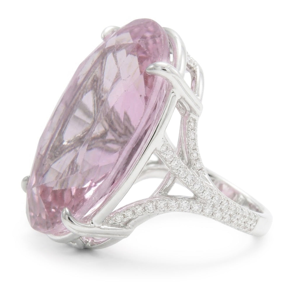 Ovalschliff Rosa Kunzit Diamant Edelstein Ring 20.50 Kt Weißgold 14K