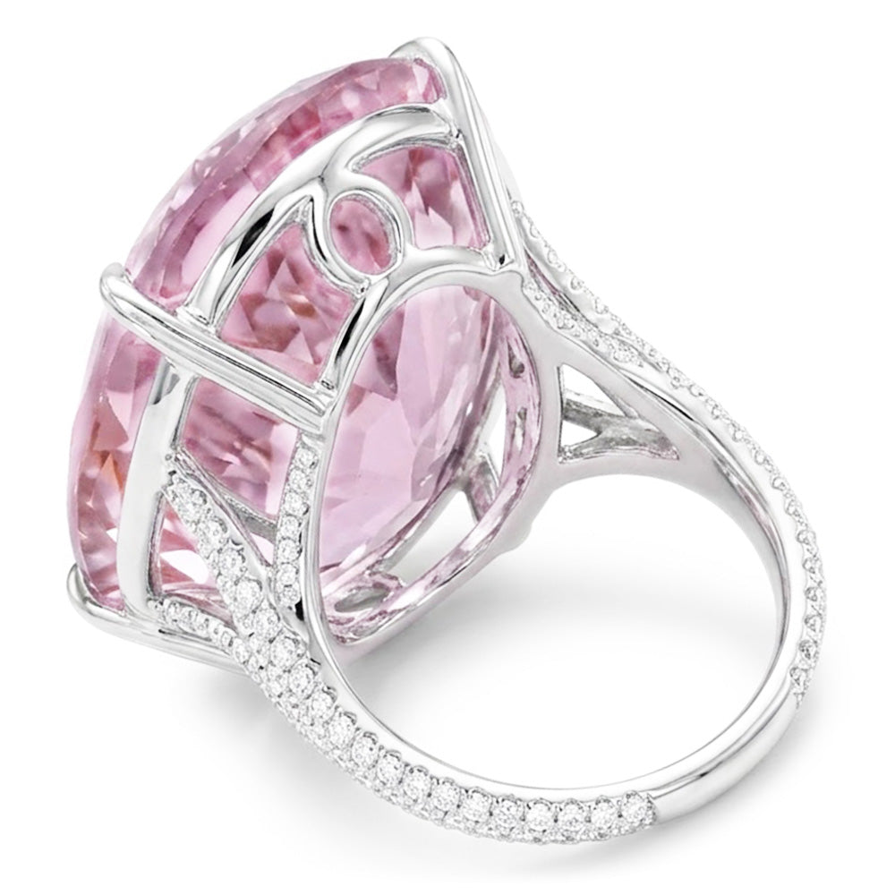 Ovalschliff Rosa Kunzit Diamant Edelstein Ring 20.50 Kt Weißgold 14K