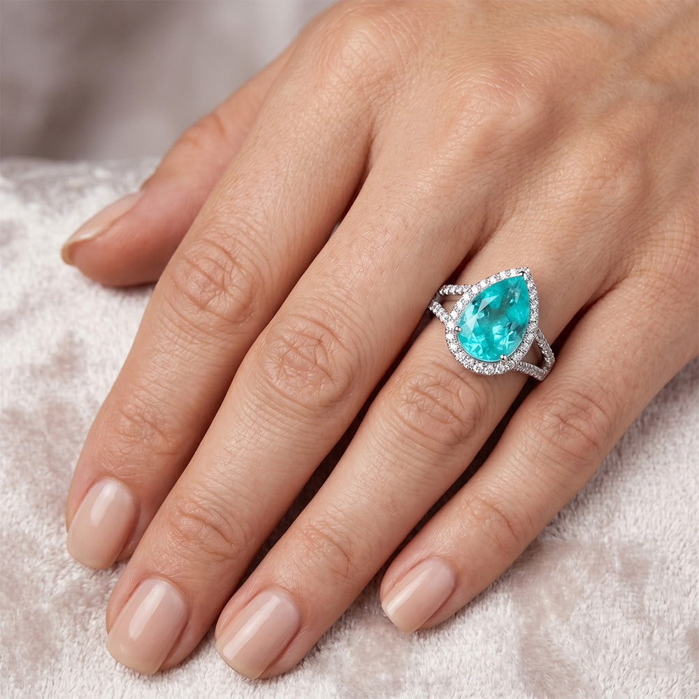 Paraiba-Turmalin Pavé Halo-Verlobungsring 2,75 Karat in 14K