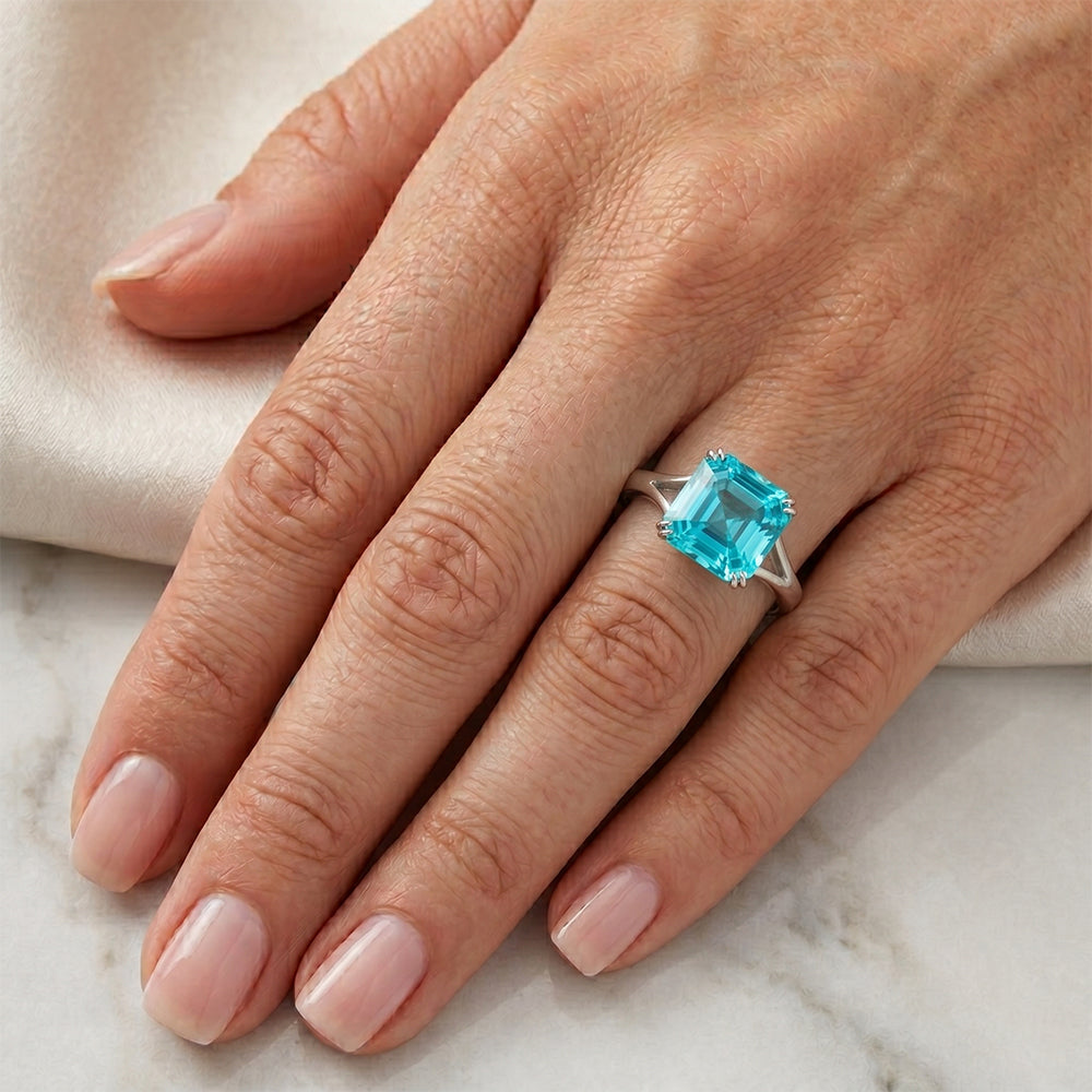 Paraiba-Turmalin im Asscher Solitär-Ring 3 Karat – 14K Weißgold