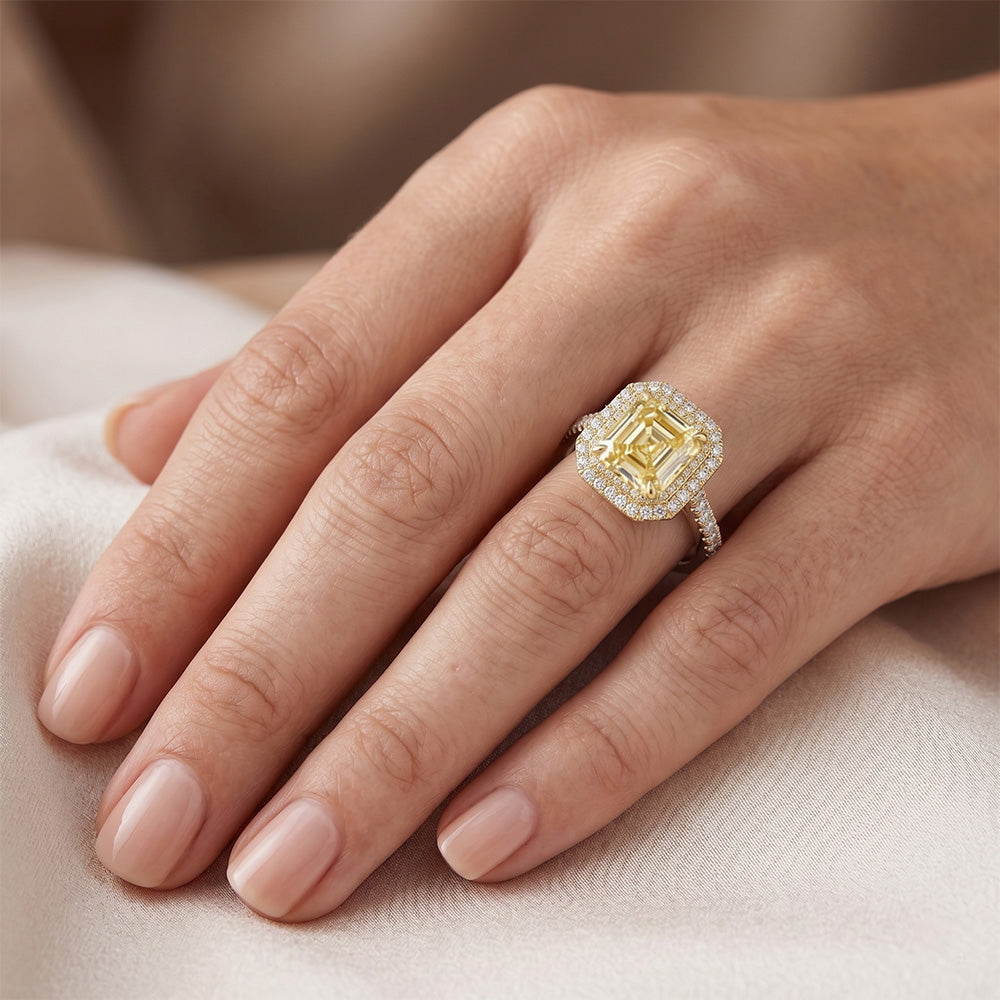 Pavé Halo-Fassung Ring – Fancy Gelber Diamant 2,5 Karat Bicolor