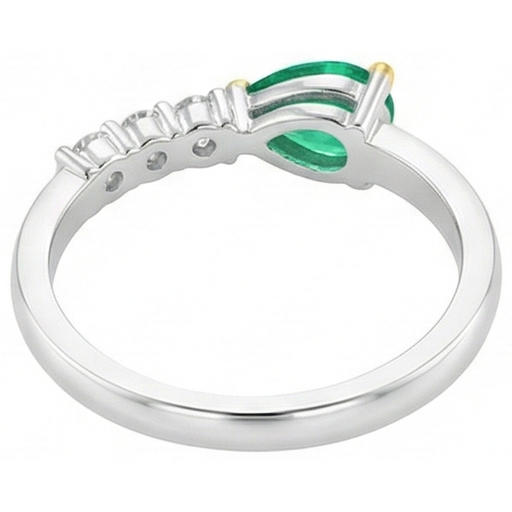 Birnen-Schliff Smaragd Ring in Bicolor 14K Gold – Rückansicht