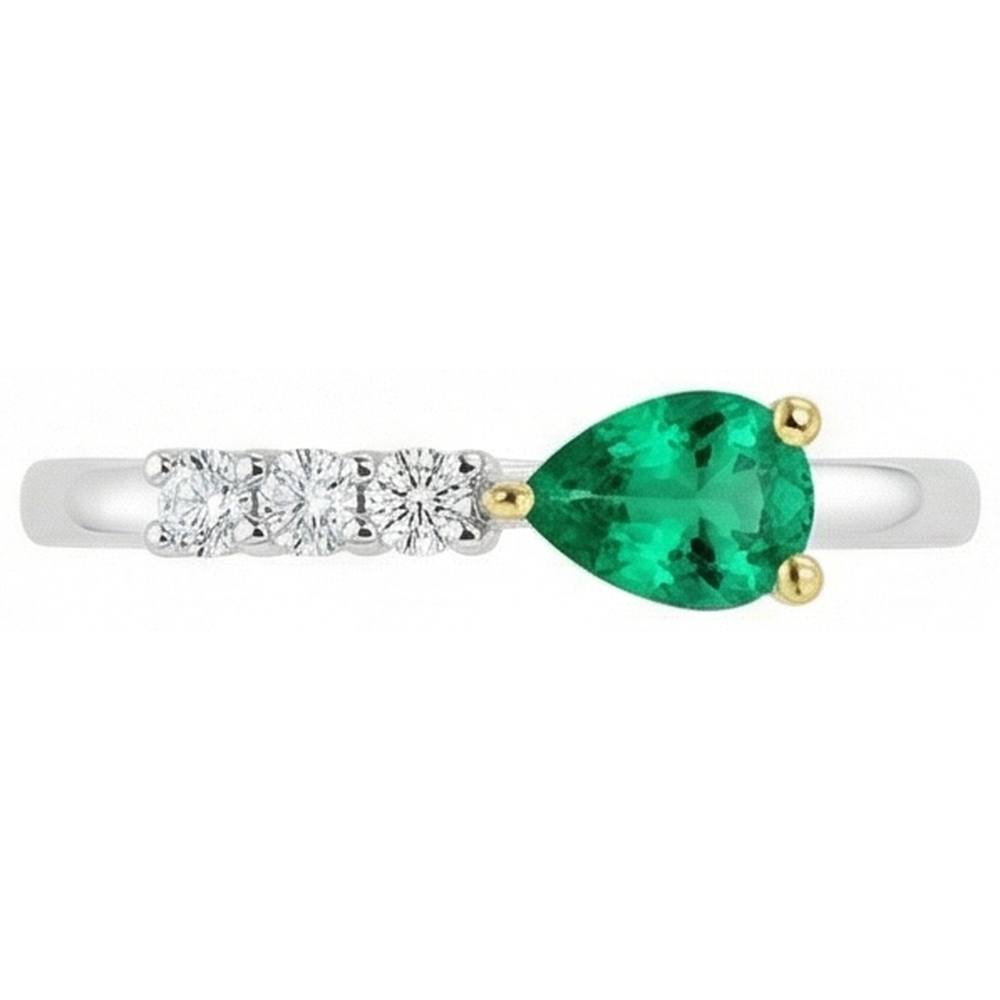 Birnen-Schliff Smaragd Ring in Bicolor 14K Gold – Profilansicht