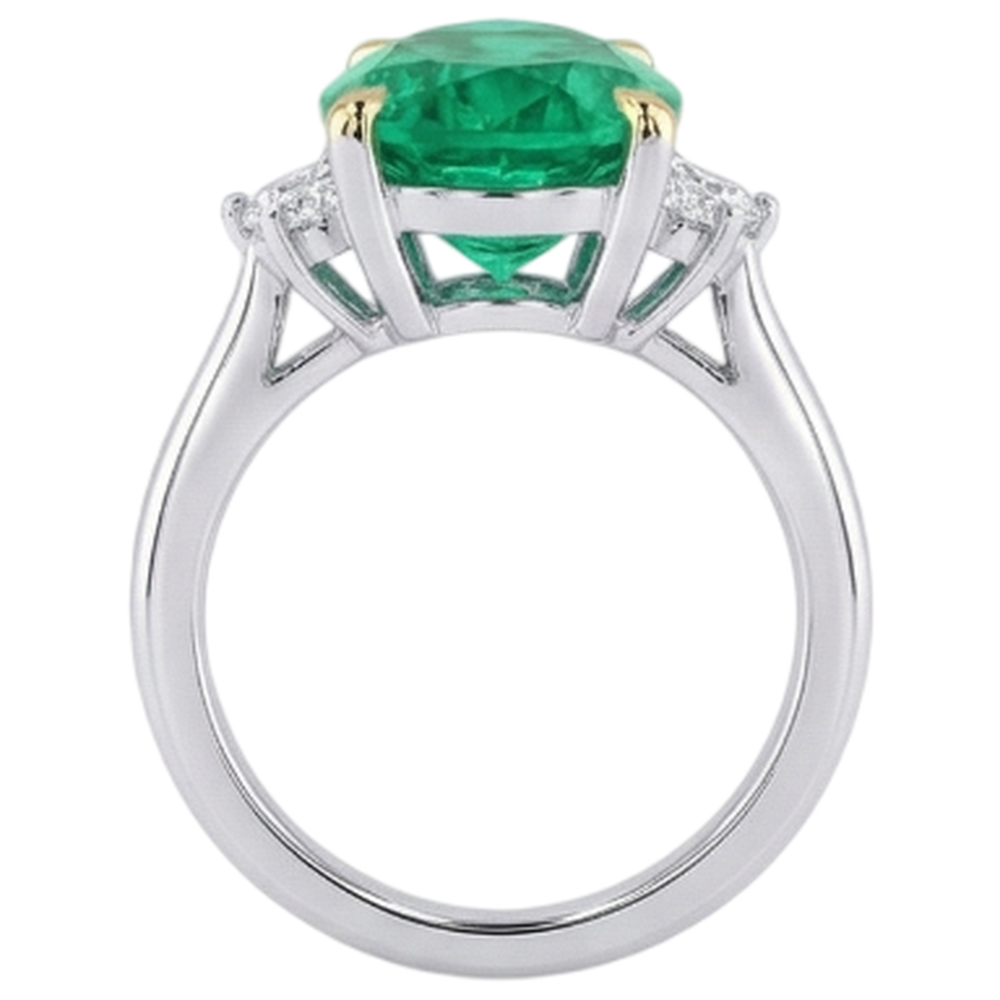 Edler Smaragd Tropfen-Schliff Farbstein-Ring in 14 Karat Zweifarbig Gold – Rückansicht