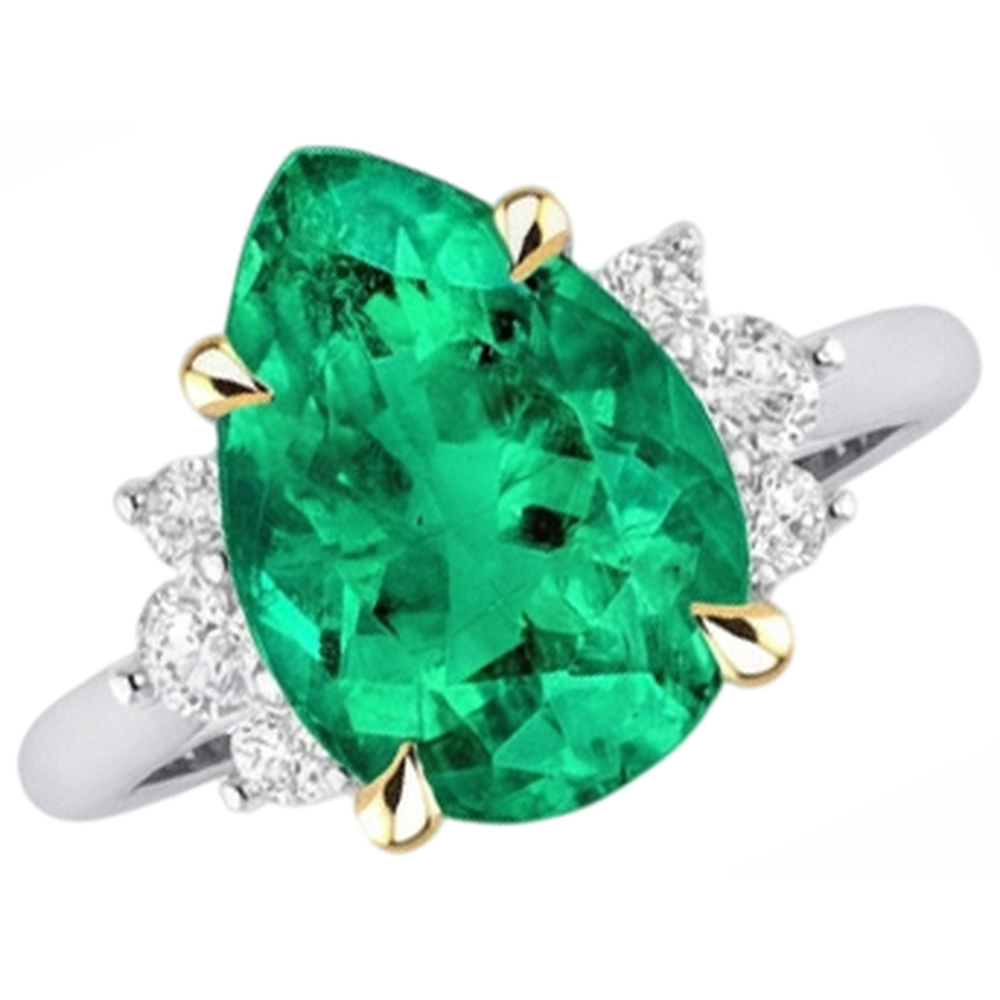 Farbstein-Ring 14 Karat Zweifarbig Gold mit Edler Smaragd – Frontansicht