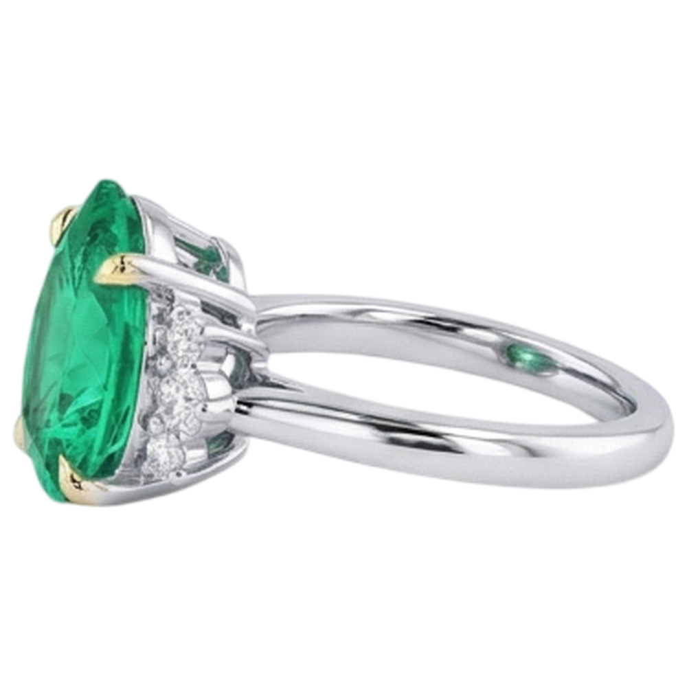 Authentischer Edler Smaragd Farbstein-Ring – Profilansicht