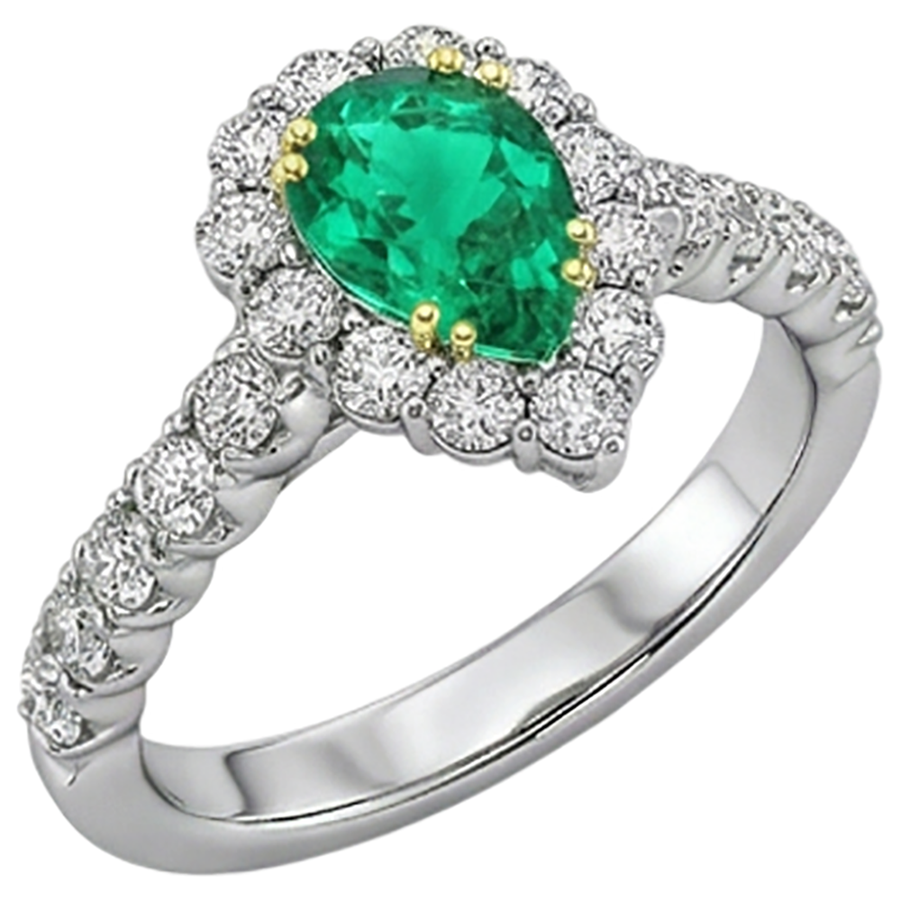Schmuckstein-Ring Zweifarbiges 14K Gold mit Kolumbianischer Smaragd – Frontansicht