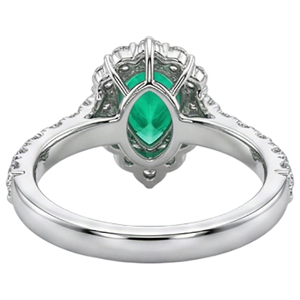 Tropfen-Schliff Kolumbianischer Smaragd Ring in Zweifarbiges 14K Gold – Rückansicht