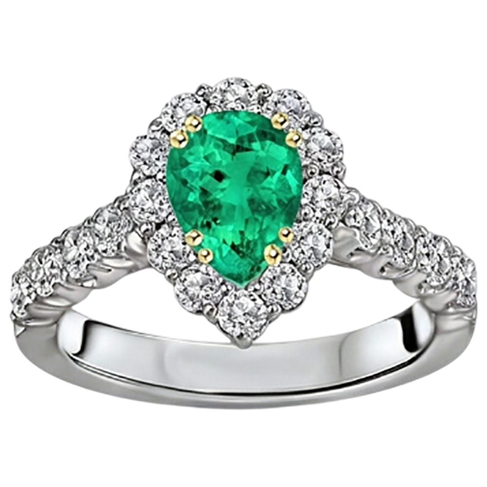 Kolumbianischer Smaragd Tropfen-Schliff Schmuckstein-Ring in Zweifarbiges 14K Gold – Seitenansicht