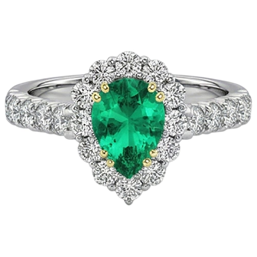 Echter Kolumbianischer Smaragd Schmuckstein-Ring 2 Karat Zweifarbiges 14K Gold – Profilansicht