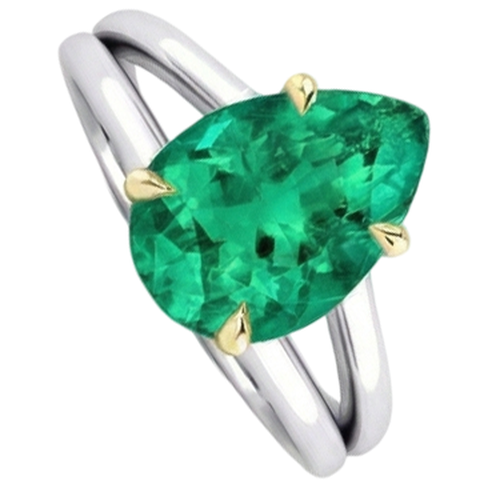 Schmuckstein-Ring 14 Karat Zweifarbig Gold mit Kolumbianischer Smaragd – Frontansicht