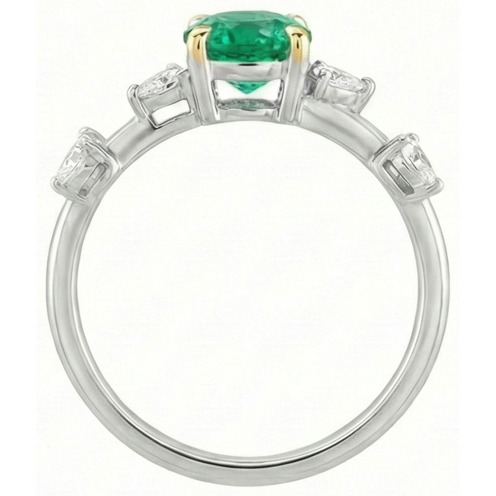 Smaragd Brillantschliff Schmuckstein-Ring in 14 Karat Zweifarbig Gold – Profilansicht